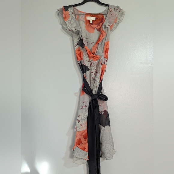 Moulinette Soeurs 100% Silk Asymmetrical Wrap Dress Floral Ruffle Sz 4 - Picture 3 of 8